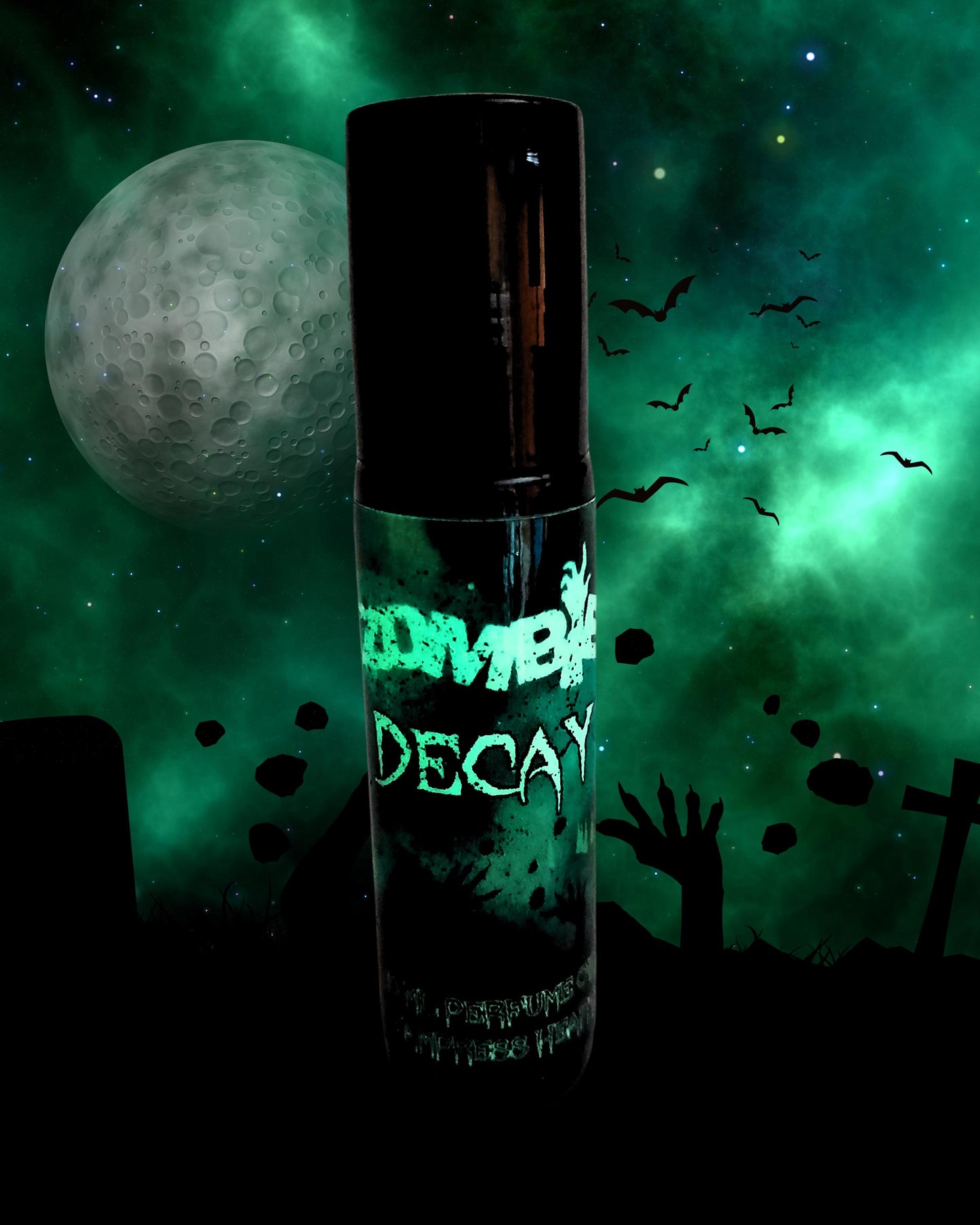 ZOMBIE DECAY Glow-in-the-dark Perfume Oil with Blood, Metal, Charred Ashes, Flesh, and Dirt.