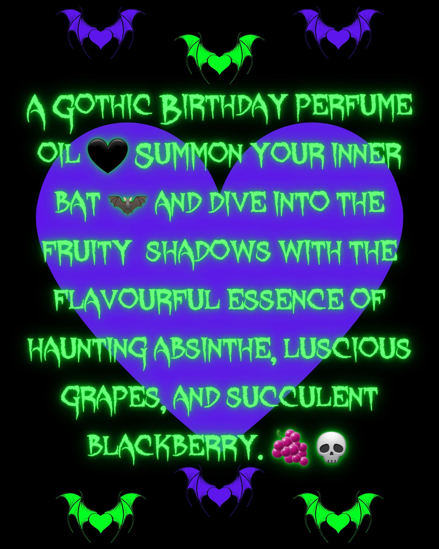 BIRTHDAY BAT Perfume Oil with Grape Absinthe and Blackberry | Gothic Perfume | Gothic Gifts | Gothic Birthday | Vampire Perfume | Spooky