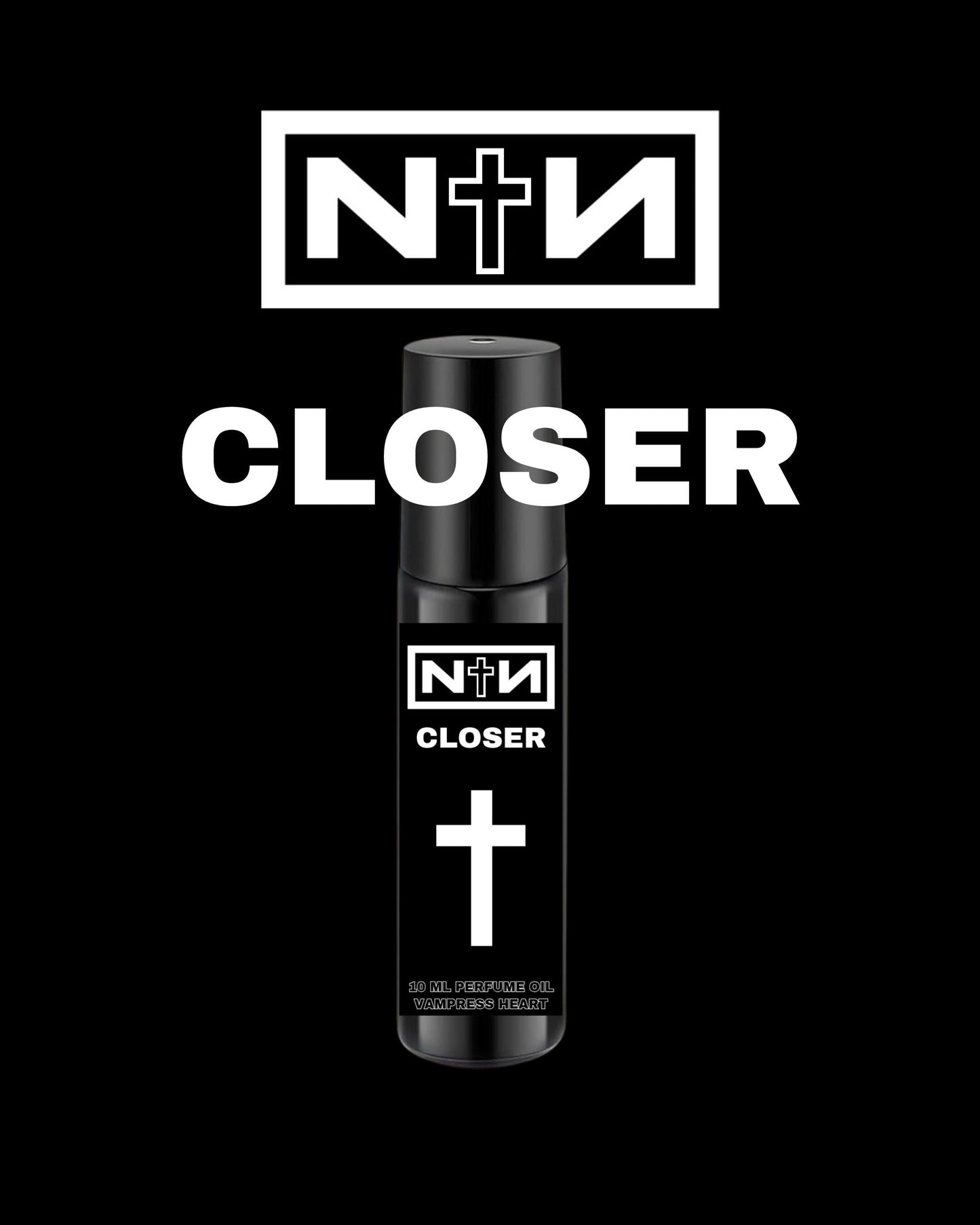 CLOSER Nine Inch Nails Perfume Oil with Leather Straps, Dragons Blood Incense, Black Licorice and Wooden Crosses