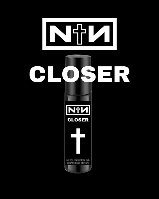 CLOSER Nine Inch Nails Perfume Oil with Leather Straps, Dragons Blood Incense, Black Licorice and Wooden Crosses